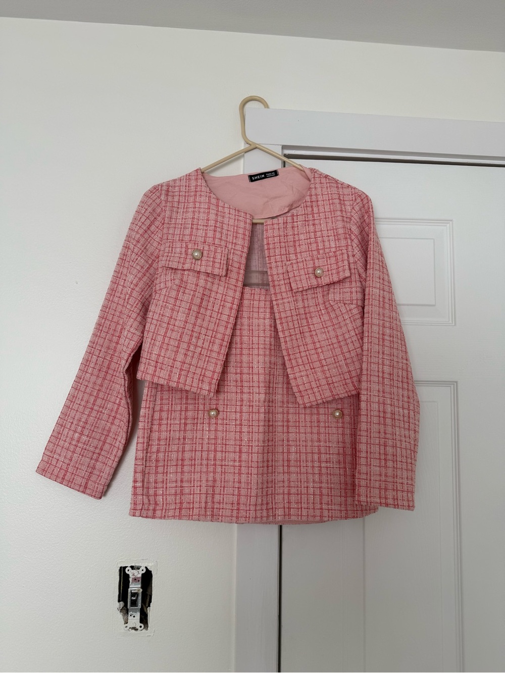Pink Tweed Cropped Jacket & Skirt Set